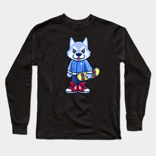 wolf holding skateboard Long Sleeve T-Shirt